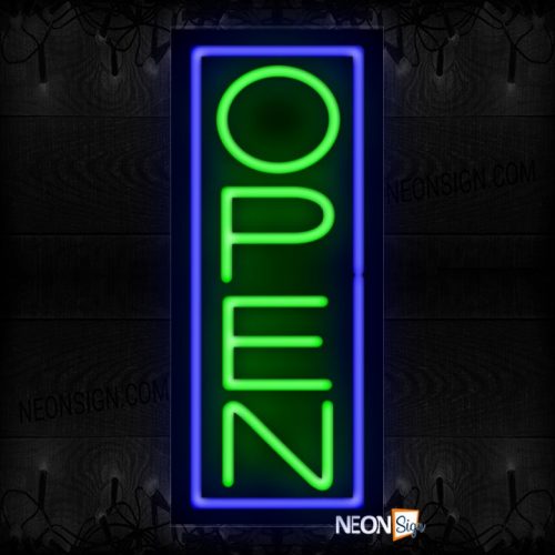 Image of Open With Blue Vertical Border Neon Sign