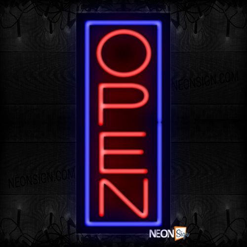 Image of Vertical Open Neon Sign With Blue Border
