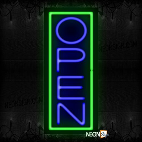 Image of Open in blue With Green Vertical Border Neon Sign