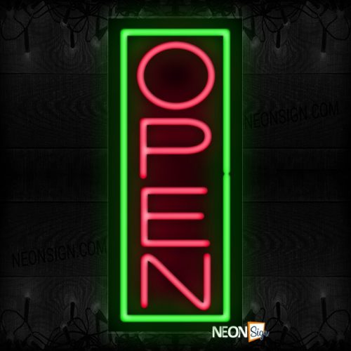 Image of Open in pink With Green Vertical Border Neon Sign