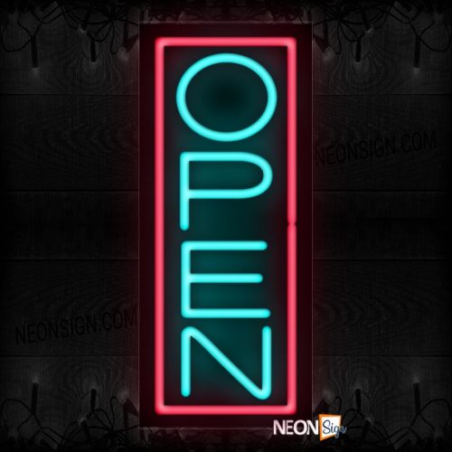 Image of Open in aqua With Pink Vertical Border Neon Sign