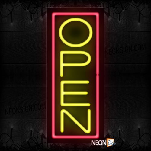 Image of Vertical Open With Pink Border Neon Sign