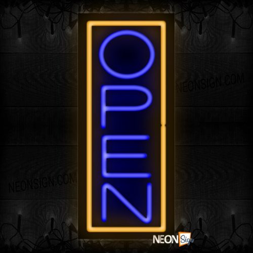 Image of Open in blue With Orange Vertical Border Neon Sign