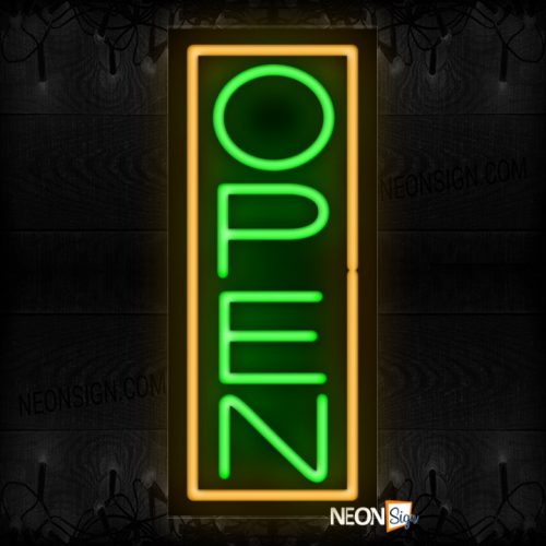 Image of Vertical Open Neon Sign With Orange Border