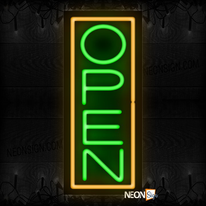 Image of Vertical Open Neon Sign With Orange Border