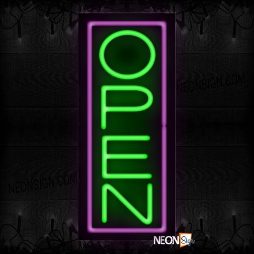 Image of Open With Purple Vertical Border Neon Sign