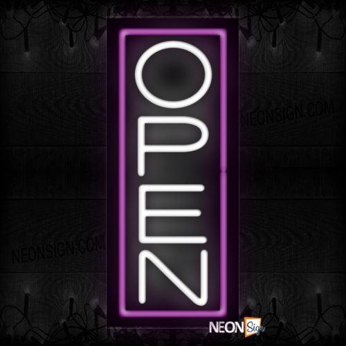 Image of Vertical Open With Purple Border Neon Sign
