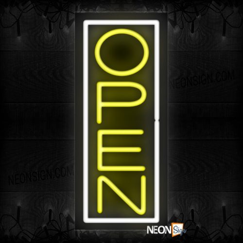 Image of Open With White Vertical Border Neon Sign