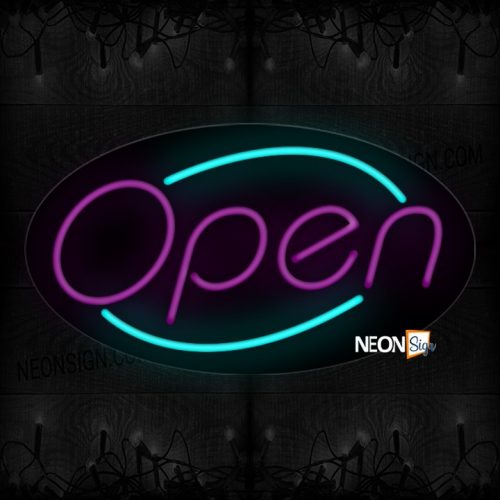 Image of Open With Aqua Arc Border Neon Sign
