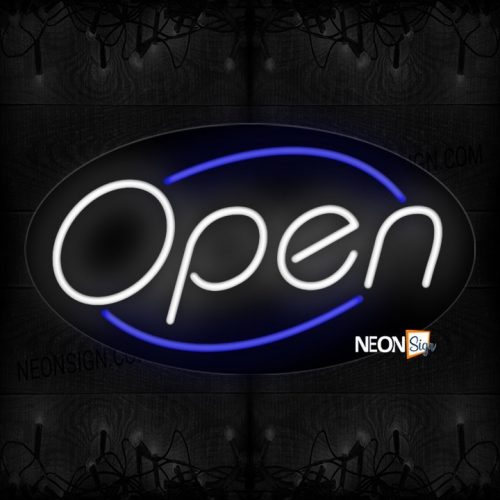Image of Open With Blue Arc Border Neon Sign