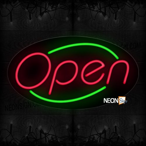 Image of Open With Green Arc Border Neon Sign