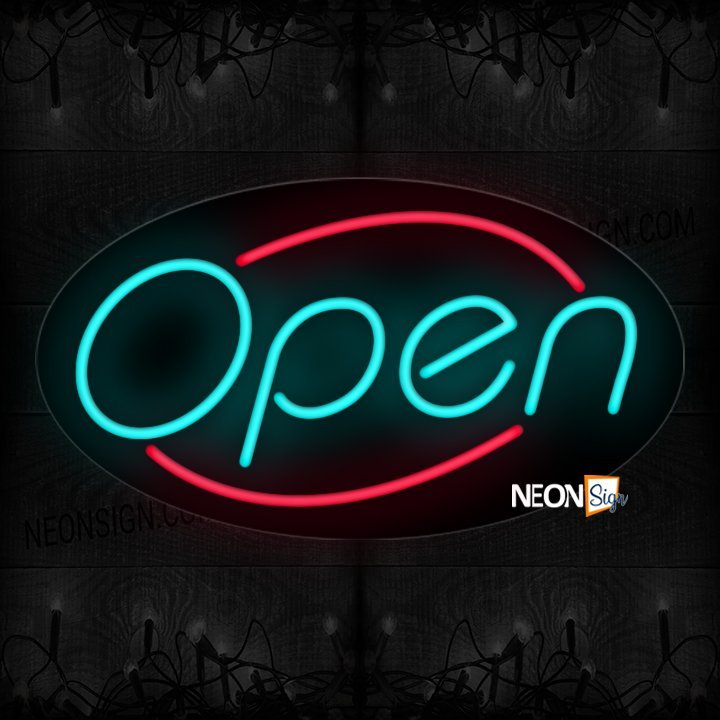 Image of Open in aqua With Pink arc Border Neon Sign