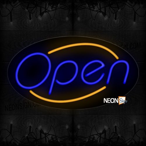 Image of Open in blue With Orange Arc Border Neon Sign