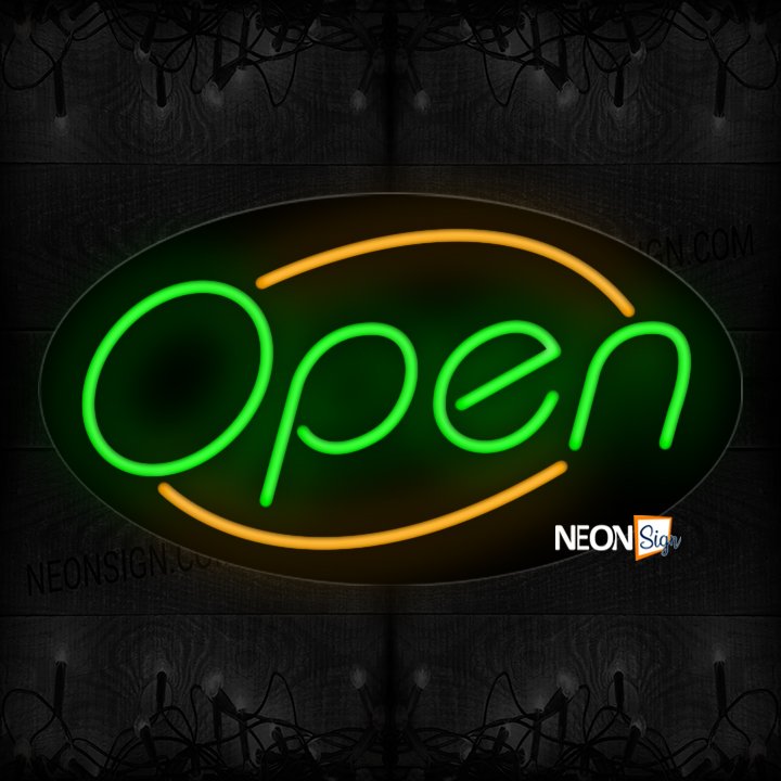 Image of Open With Orange Arc Border Neon Sign