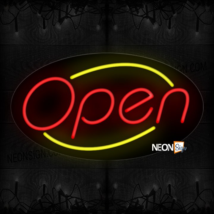 Image of Open With Yellow Arc Border Neon Sign