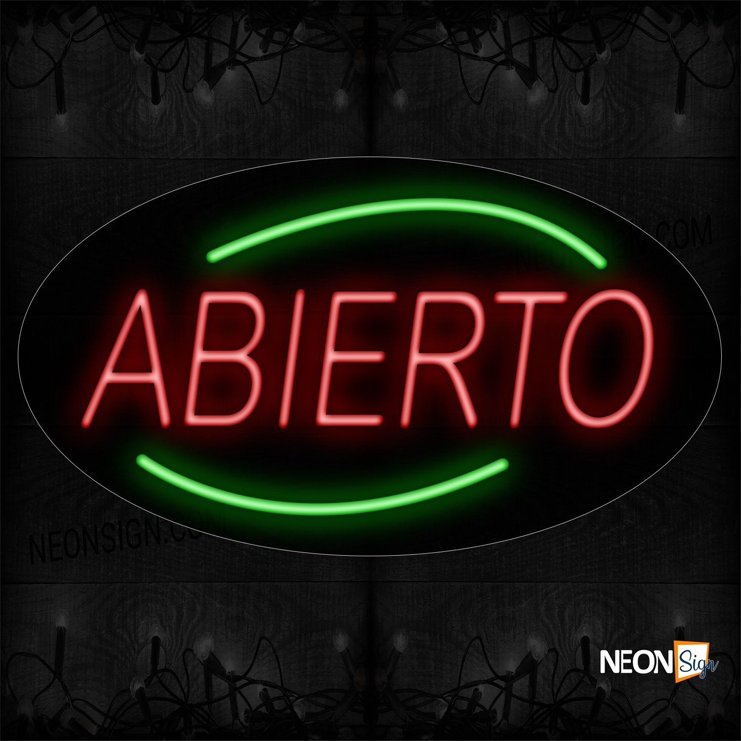 Image of Abierto In Red With Green Arc Border Neon Sign