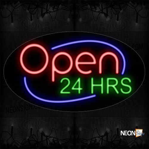Image of Open 24 Hrs With Circle Border Neon Sign