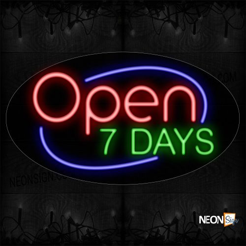 Image of Open 7 Days With Blue Arc Border Neon Sign