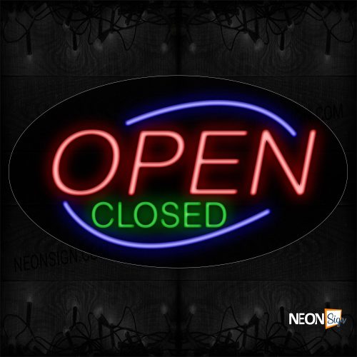 Image of Open Closed With Blue Border Neon Sign