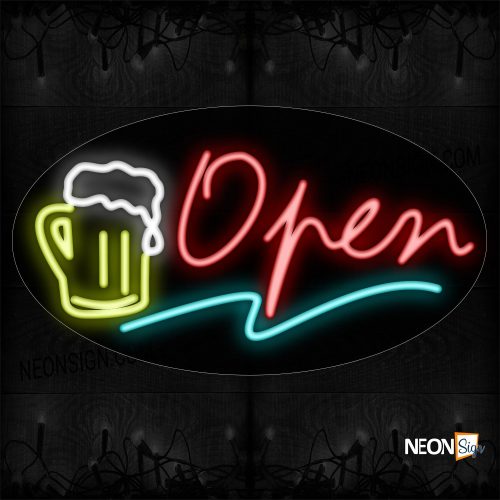 Image of Open With Wavy Underline & Mug Logo Neon Sign