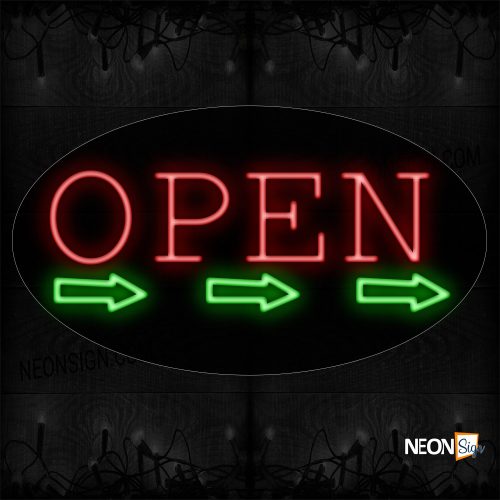 Image of Open With 3 Green Arrows Neon Sign