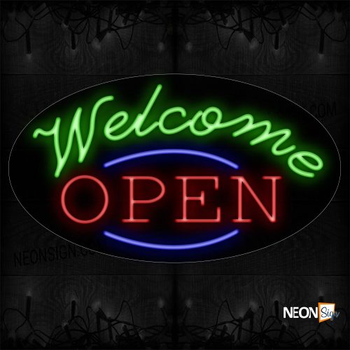 Image of Welcome Open With Blue arc lines Neon Sign