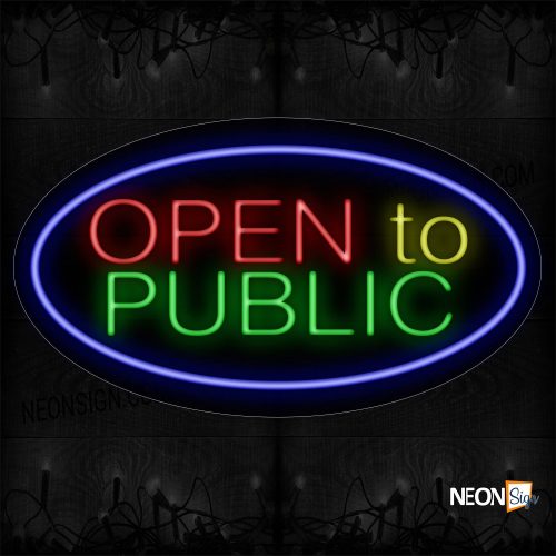 Image of Open To Public With Blue Oval Border Neon Sign