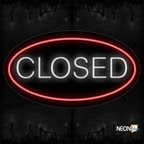 Image of Closed In White With Red Oval Border Neon Sign