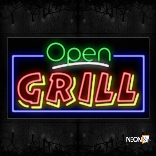 Image of Open Grill(Double Stroke) With Blue Border Neon Sign