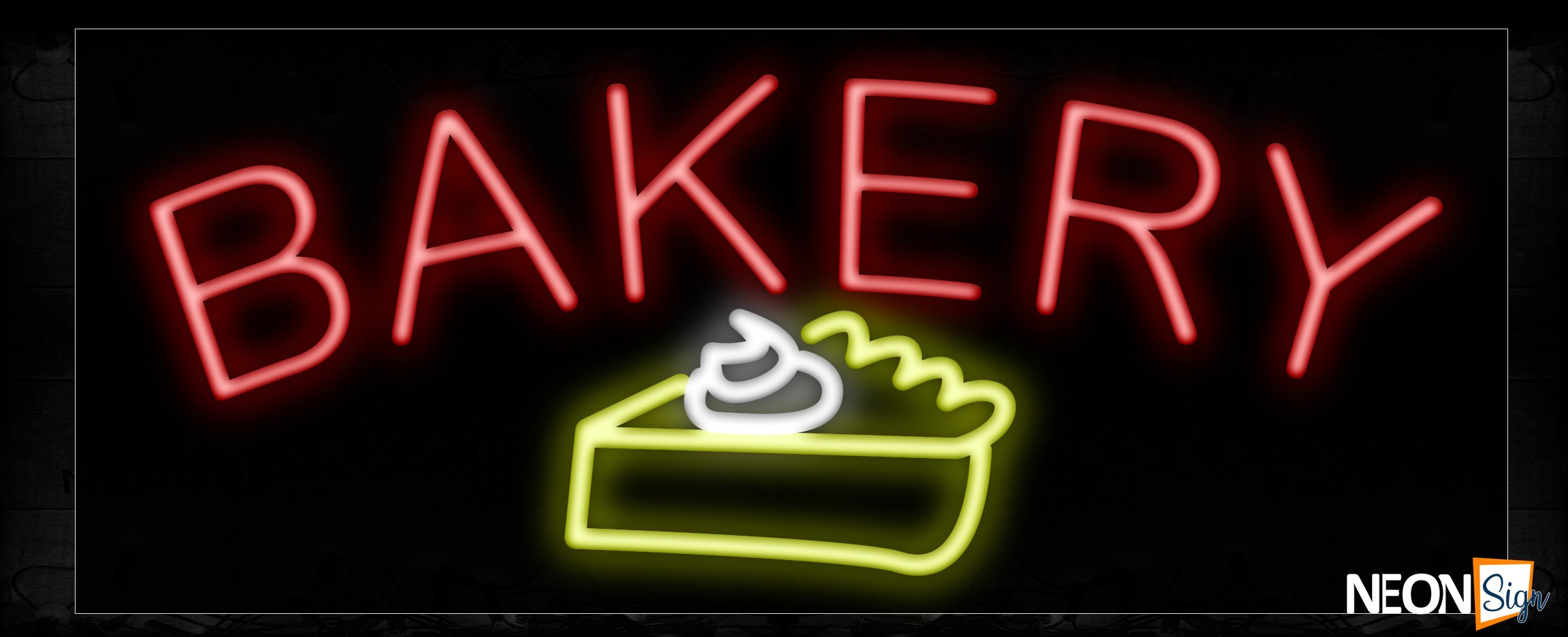 Image of 10015 Bakery with pie logo Neon Sign_13x32 Black Backing
