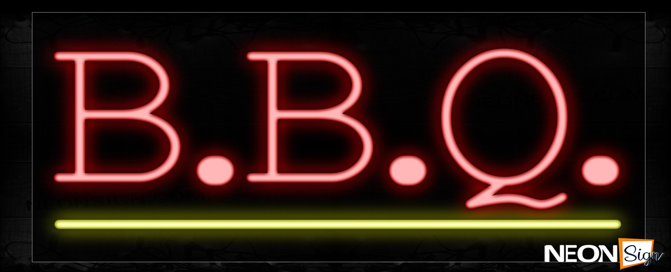 Image of 10019 B.B.Q. In Red With Yellow Line Neon Signs_13x32 Black Backing