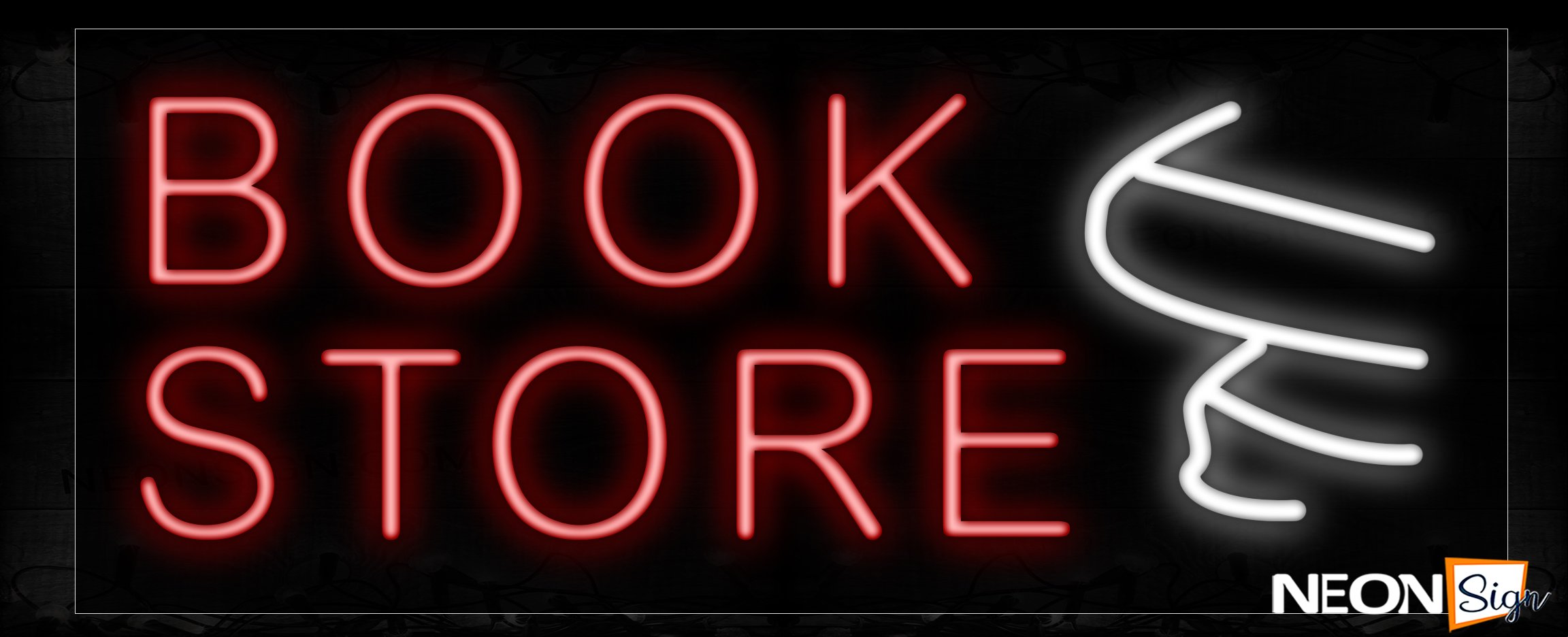 Image of 10024 Bookstore With Logo In White Neon Signs_13x32 Black Backing