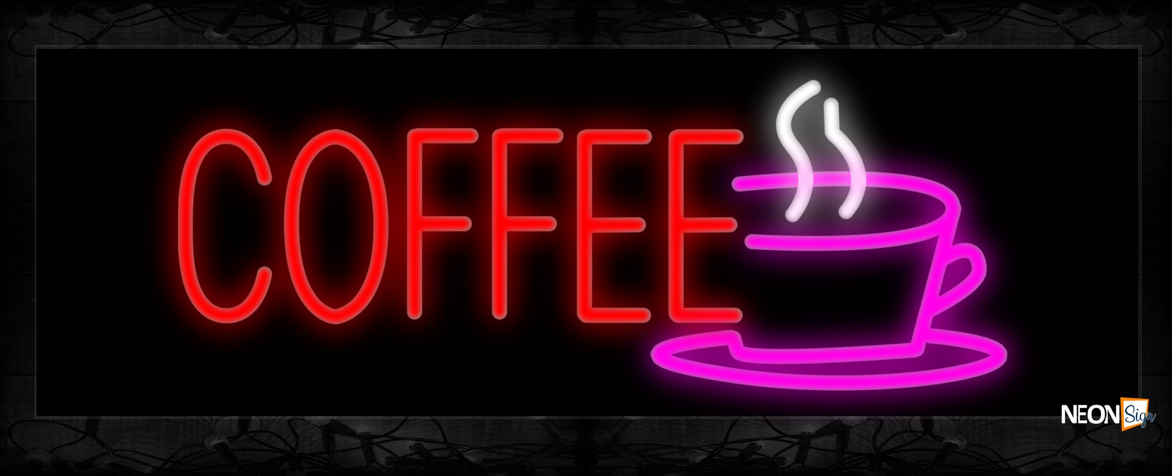 Image of 10041 Coffee with cup Neon Sign 13x32 Black Backing