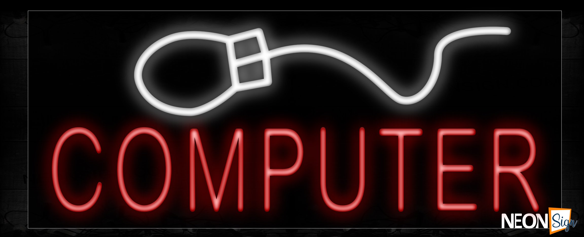 Image of 10043 Computer with mouse sign logo Neon Sign_13x32 Black Backing