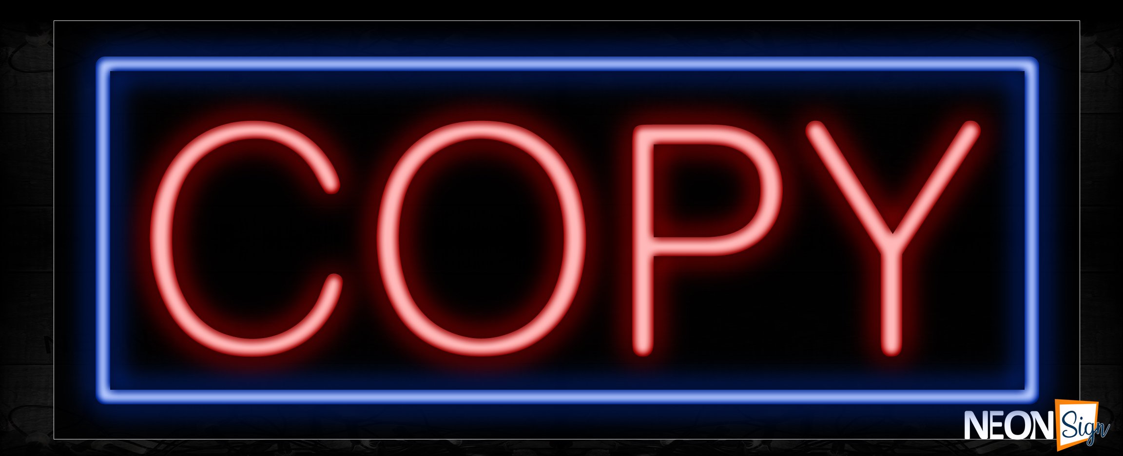 Image of 10044 Copy in red with blue border Neon Sign_13x32 Black Backing