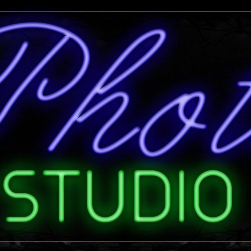 Image of 10109 Photo Studio in purple and green Neon Signs_13x27 Black Backing