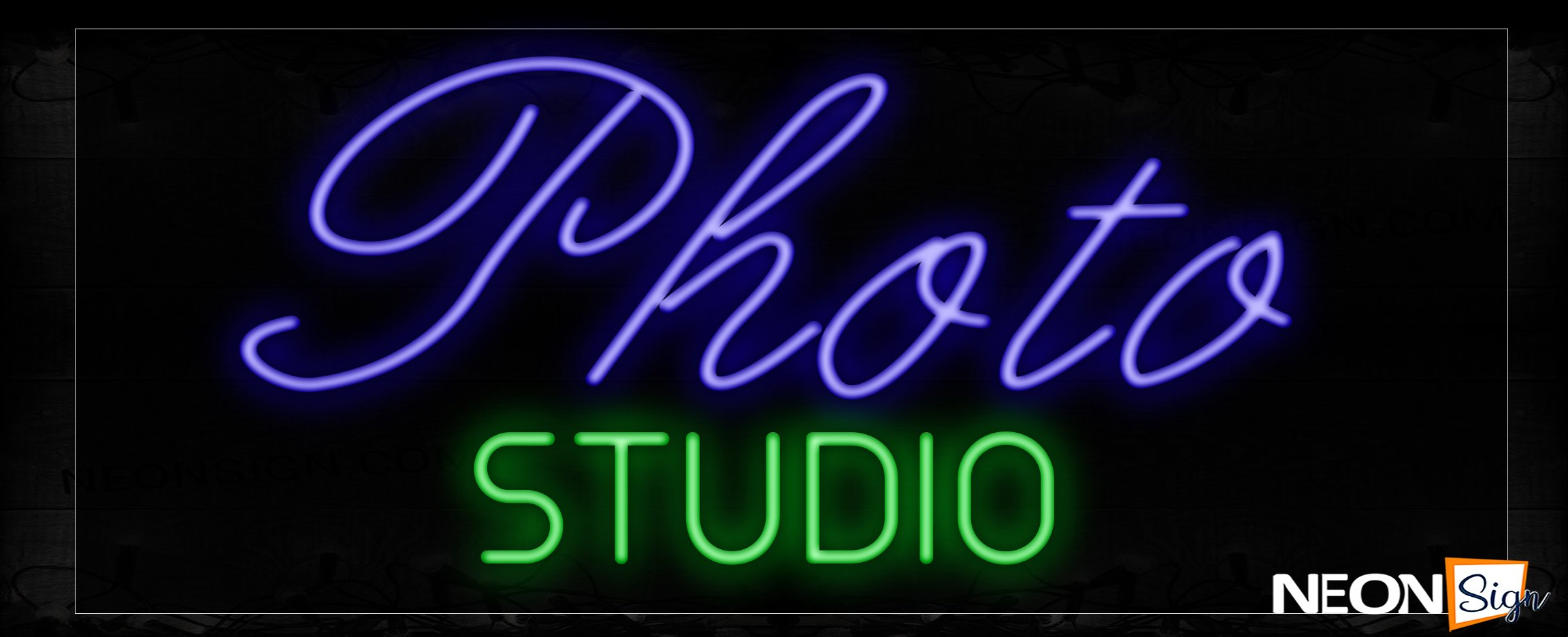 Image of 10109 Photo Studio in purple and green Neon Signs_13x27 Black Backing