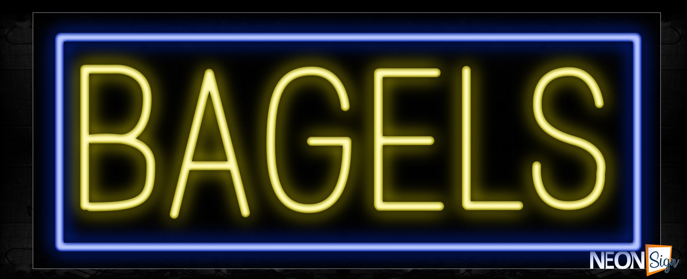 Image of 10151 Bagels with blue border Neon Sign_13x32 Black Backing