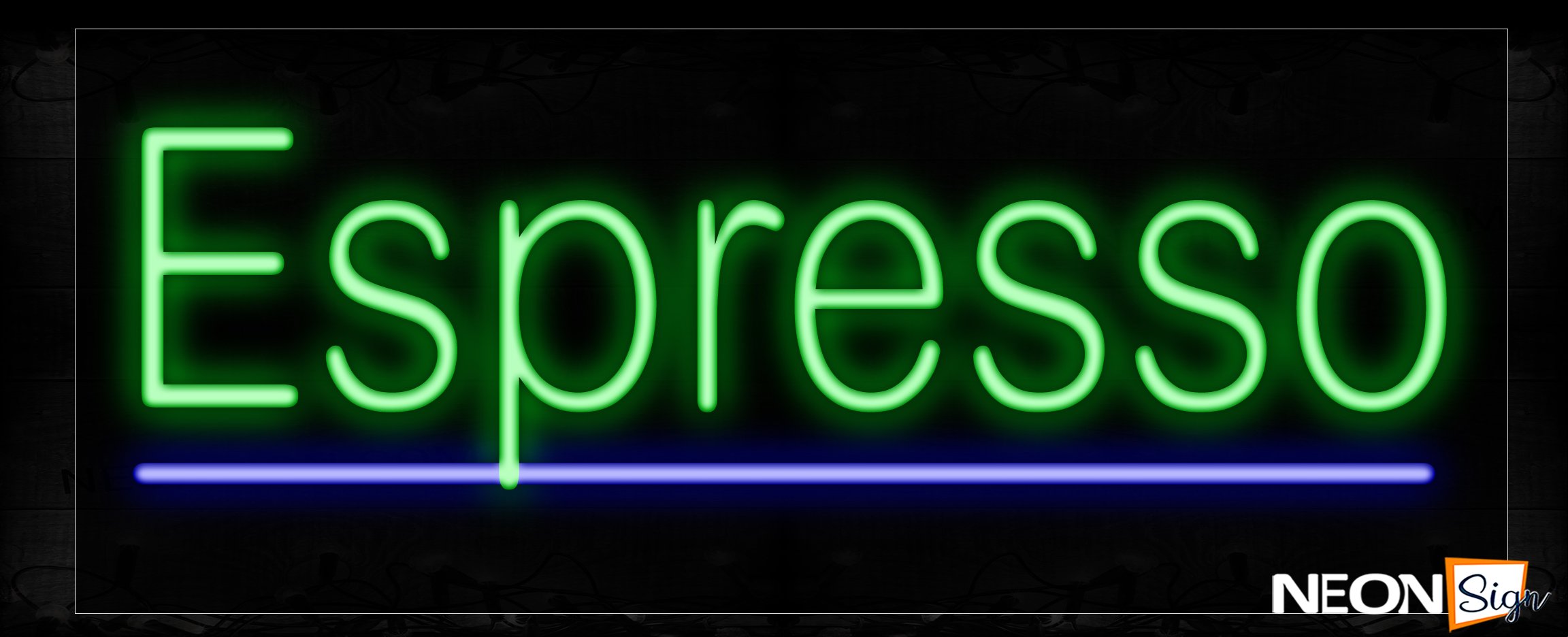 Image of 10161 Espresso In Green With Blue Line Neon Signs_13x32 Black Backing