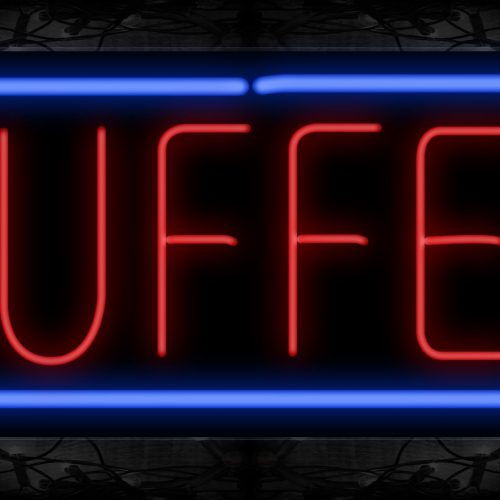 Image of 10183 Buffet in red with blue border Neon Sign 13x32 Black Backing