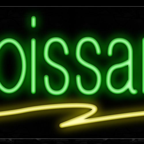 Image of 10187 Croissants in green and yellow line Neon Sign_13x32 Black Backing