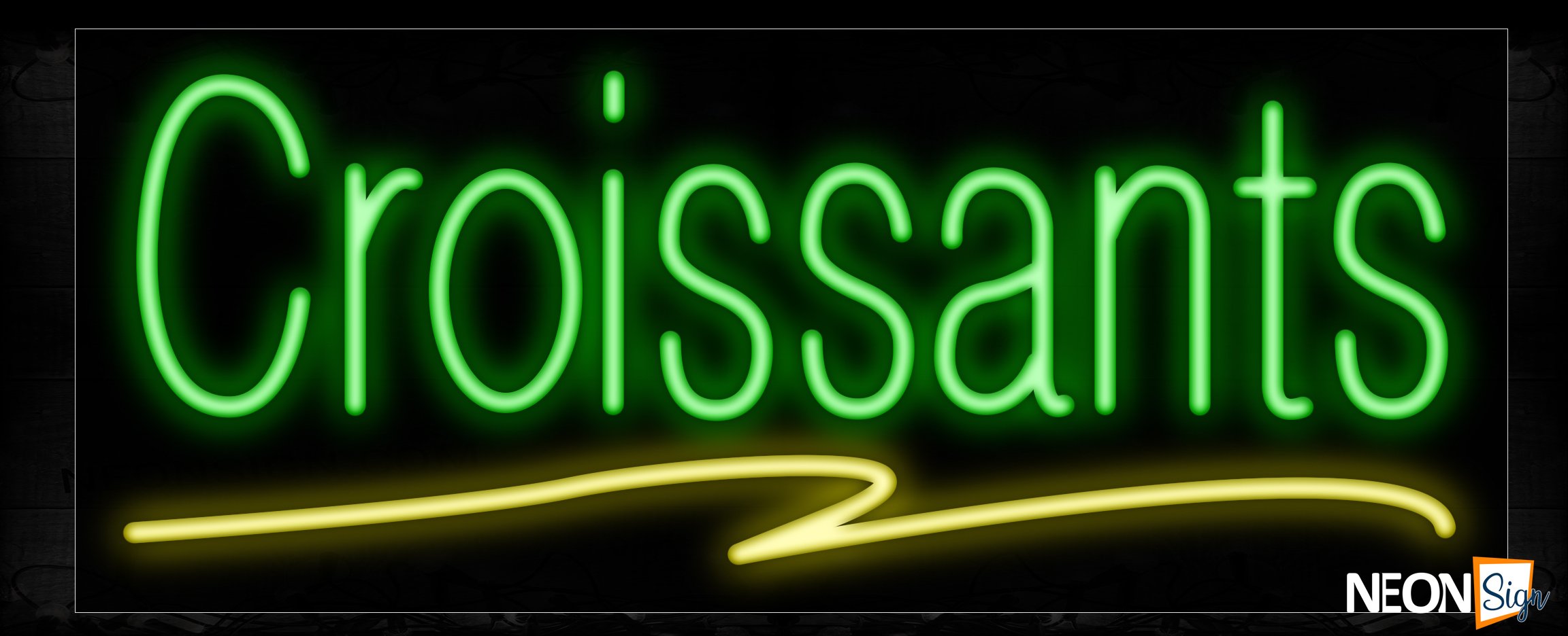 Image of 10187 Croissants in green and yellow line Neon Sign_13x32 Black Backing