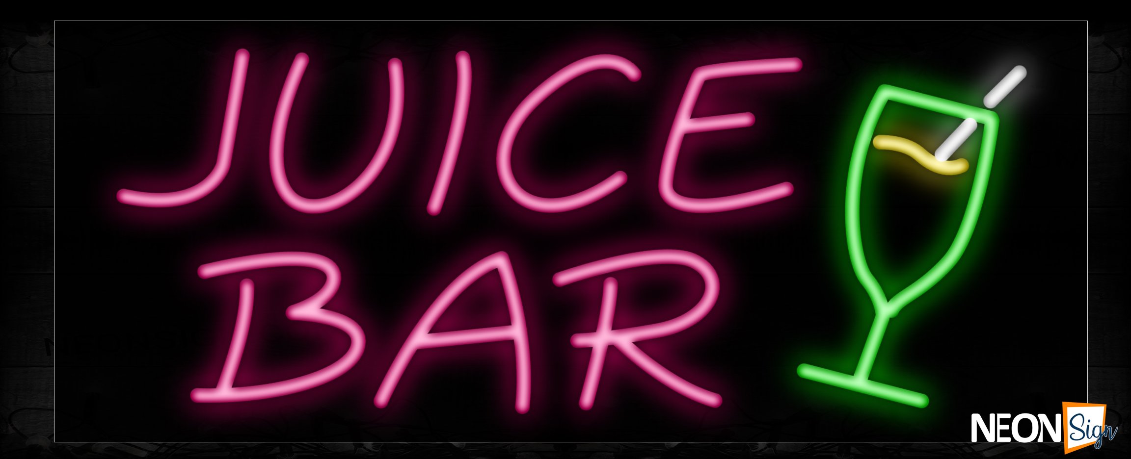 Image of 10193 Juice Bar with glass logo Neon Sign_13x32 Black Backing