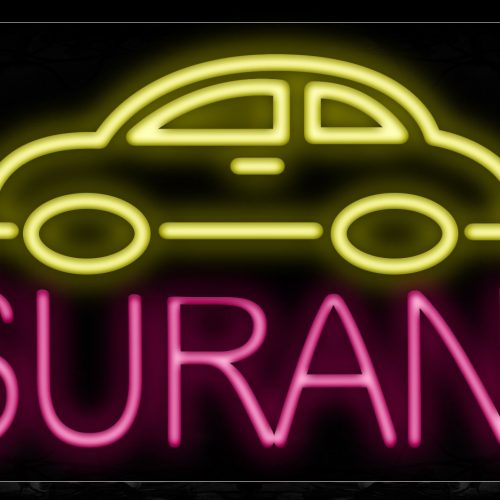 Image of 10208 Insurance in pink with yellow car Neon Sign_13x32 Black Backing