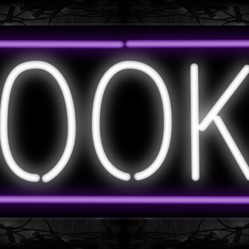 Image of 10213 Books in white with purple border Neon Sign 13x32 Black Backing