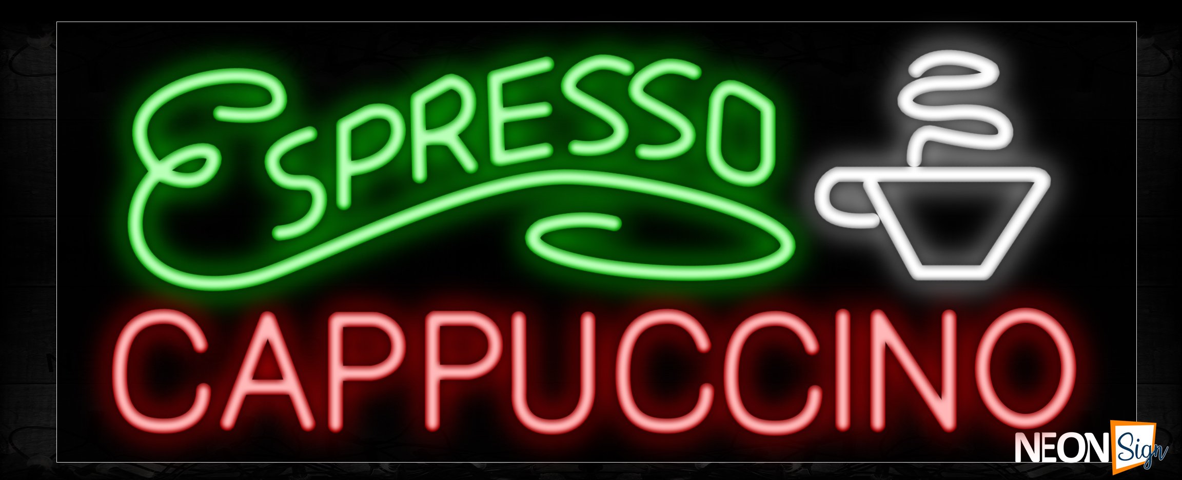 Image of 10235 Espresso Cappuccino with mug Neon Sign _13x32 Black Backing