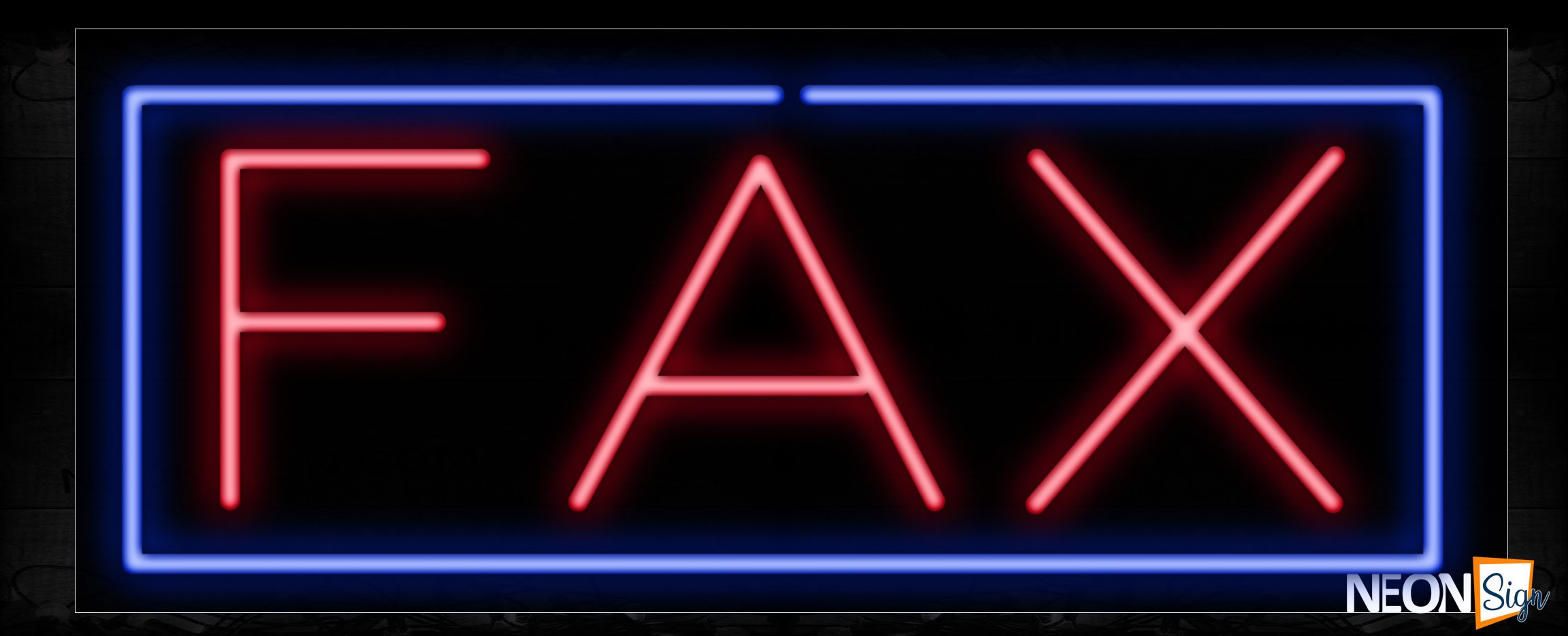 Image of 10240 Fax in red with blue border Neon Sign_13x32 Black Backing