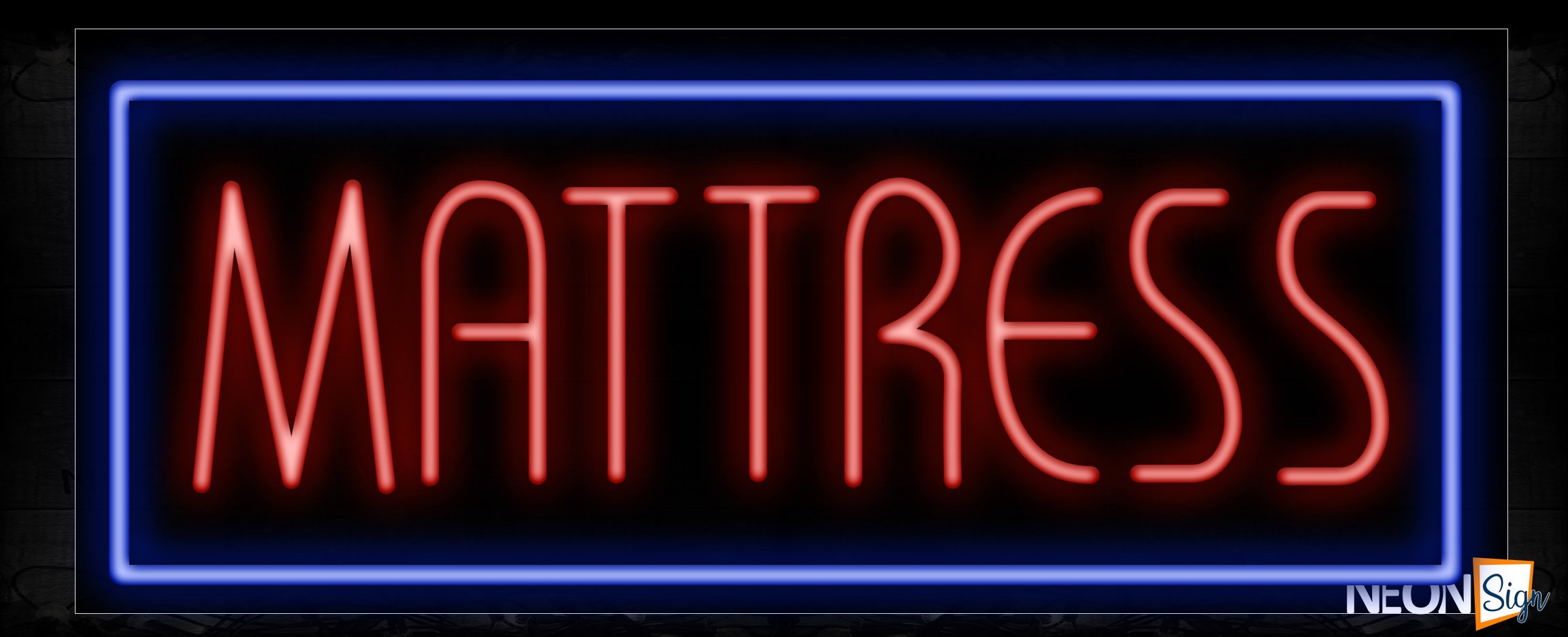 Image of 10260 Mattress in red with blue border Neon Sign_13x32 Black Backing