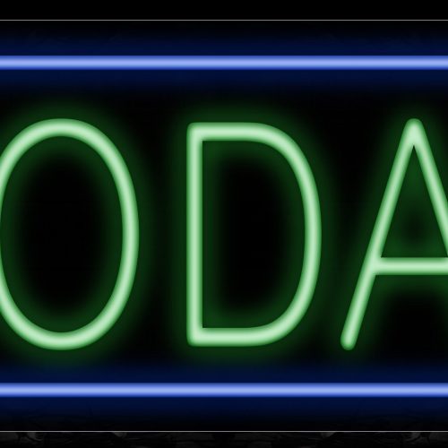 Image of 10293 Sodas in green with blue border Neon Sign_13x32 Black Backing