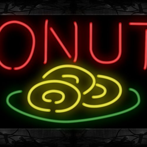 Image of 10375 Donuts with donut on plate Neon Sign 13x32 Black Backing